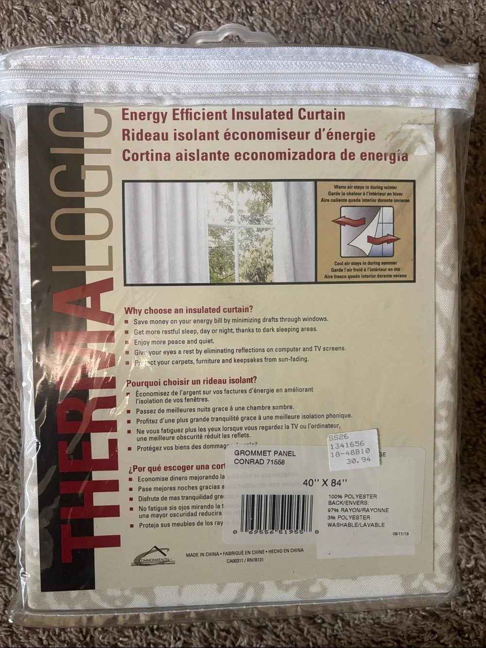 Thermalogic Energy Efficient Insulated Curtains - 40”x84”(Set of 2)